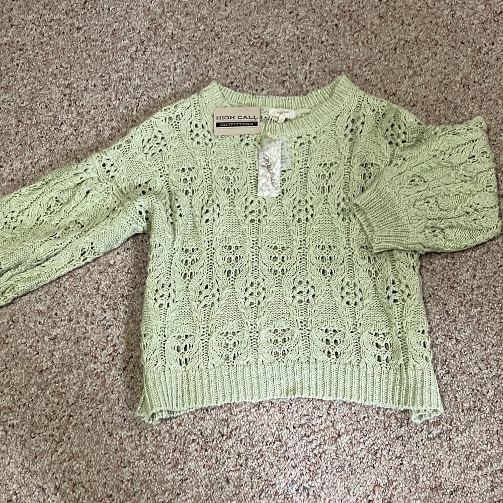 NWT Mystree Light Green Knit Sweater. Three quarter open weave crop sweater.